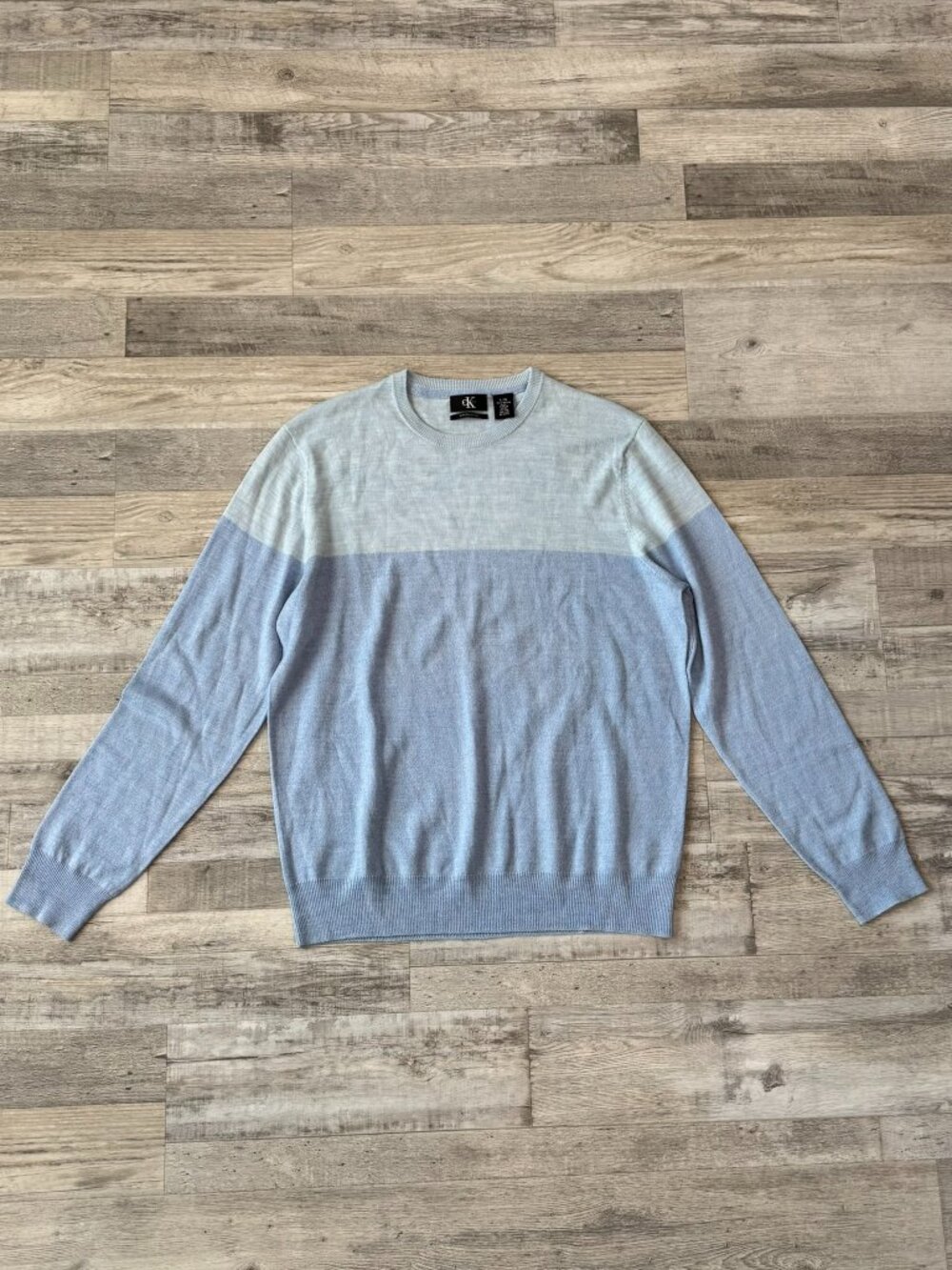 Calvin Klein blue colorblock mens extra fine merino wool sweater size large F19